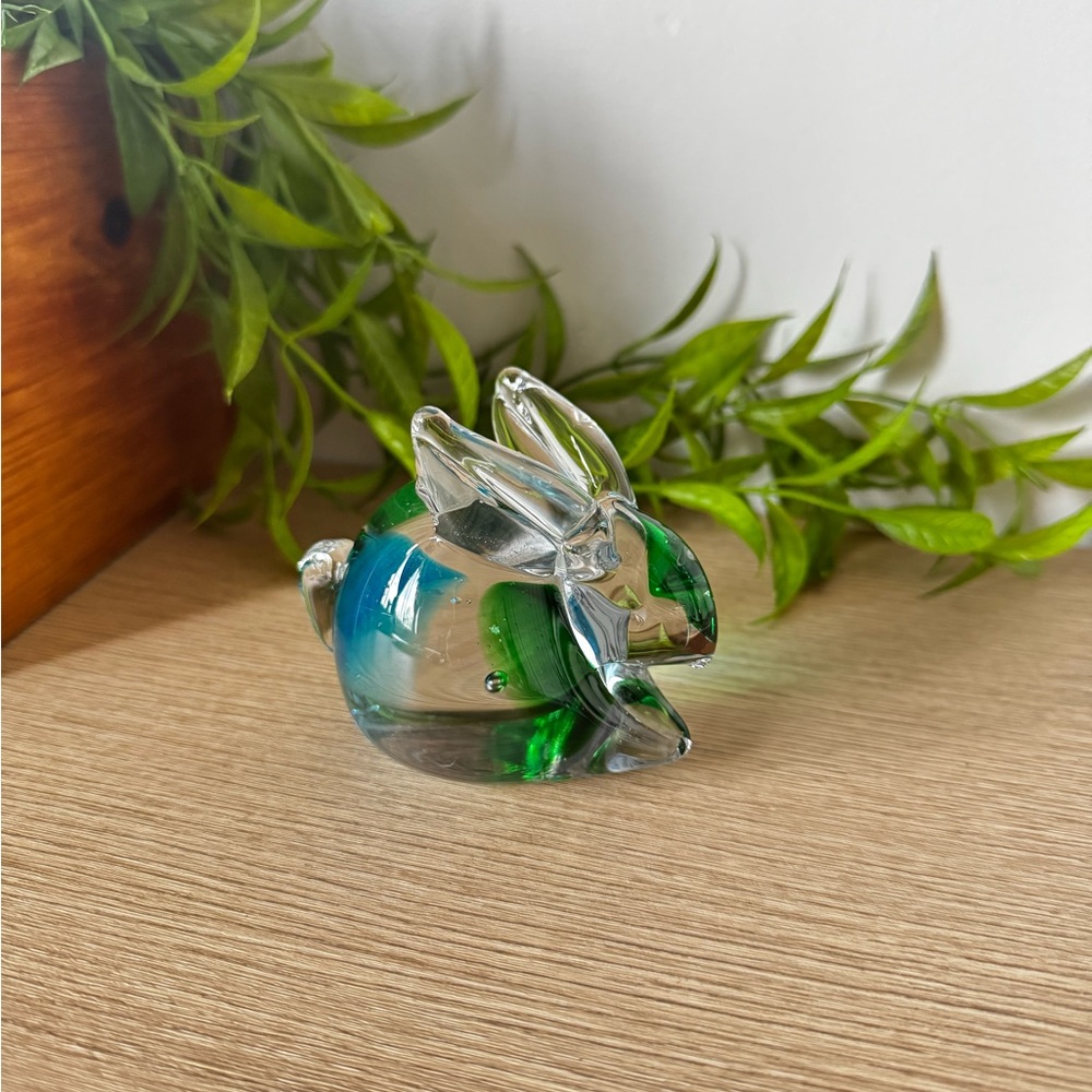 Elegant Glass Bunny Art Sculpture - Green and Blue